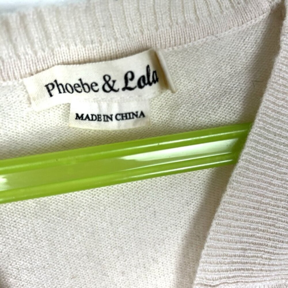 Phoebe & Lola Ivory Cashmere Sweater‎ Sz XS V Neck Y2K Coquette Preppy Capsule - Picture 5 of 8